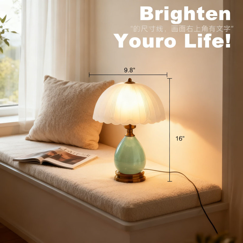Lampe de table en céramique rétro de 16 pouces avec 3 lumières DEL à intensité variable de 3 couleurs, rétro éclairage vert traditionnel pour le salon et la chambre à coucher