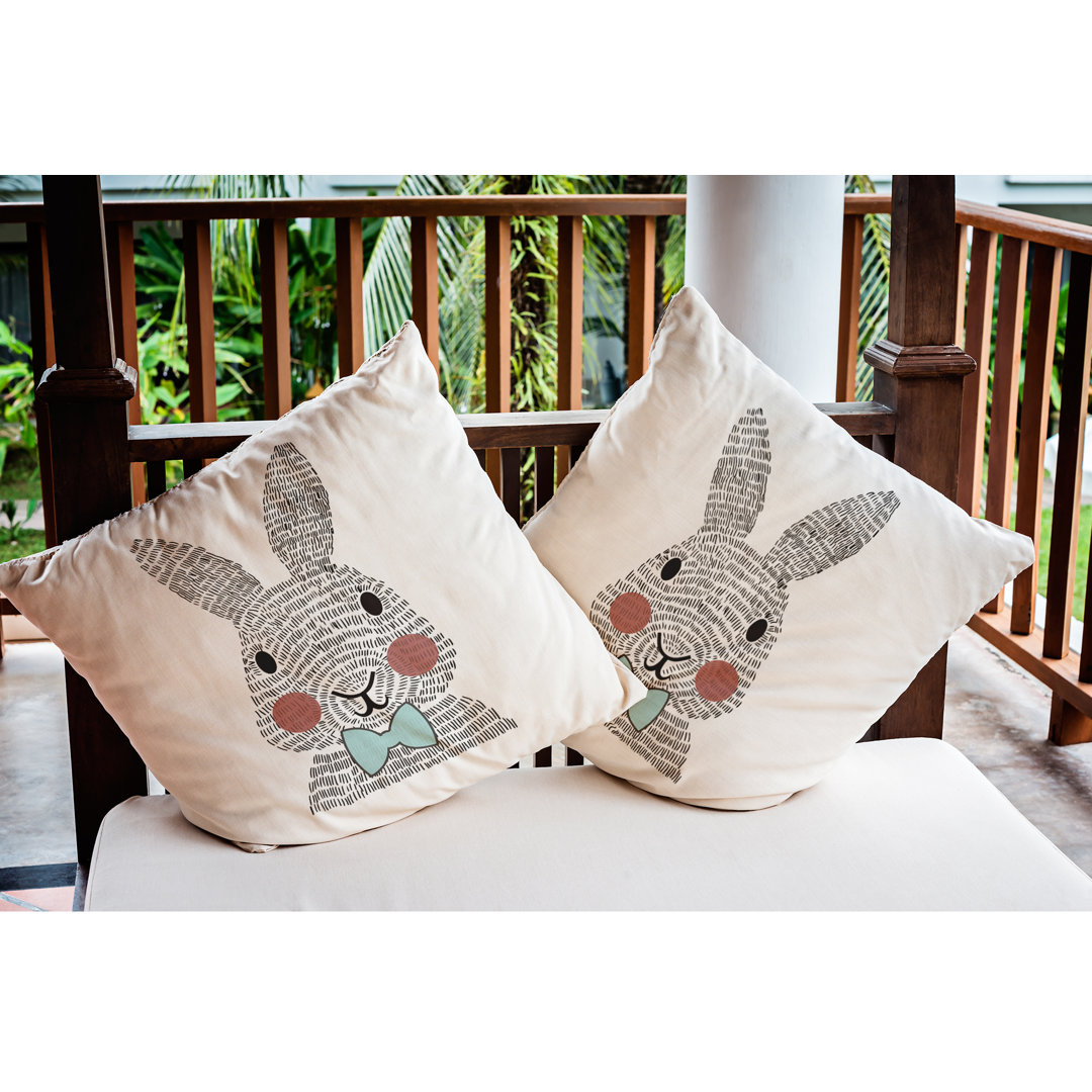 Bow-tie Bunny Easter Outdoor Square Pillow Cover & Insert e by design 