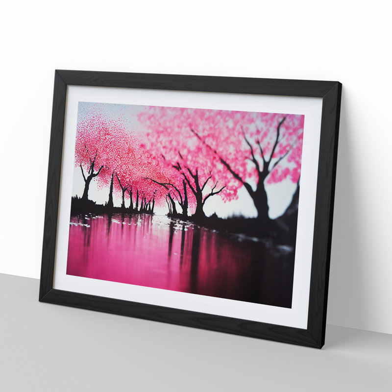 Cherry Blossom Tree Park - Single Picture Frame Painting, Black, 46cm H x 64cm W x 2cm D