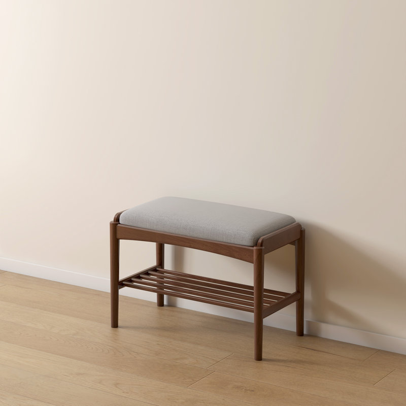 Banc de hall d'entrée en bois de hêtre massif avec siège rembourré MCM