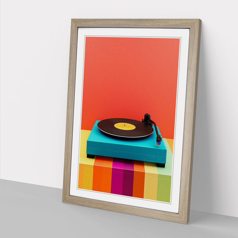 XYZ-FRM-V1223-5426 Record Player Colour Field - Single Picture Frame Print on Wood, Oak, 46cm H x 34cm W x 2cm D