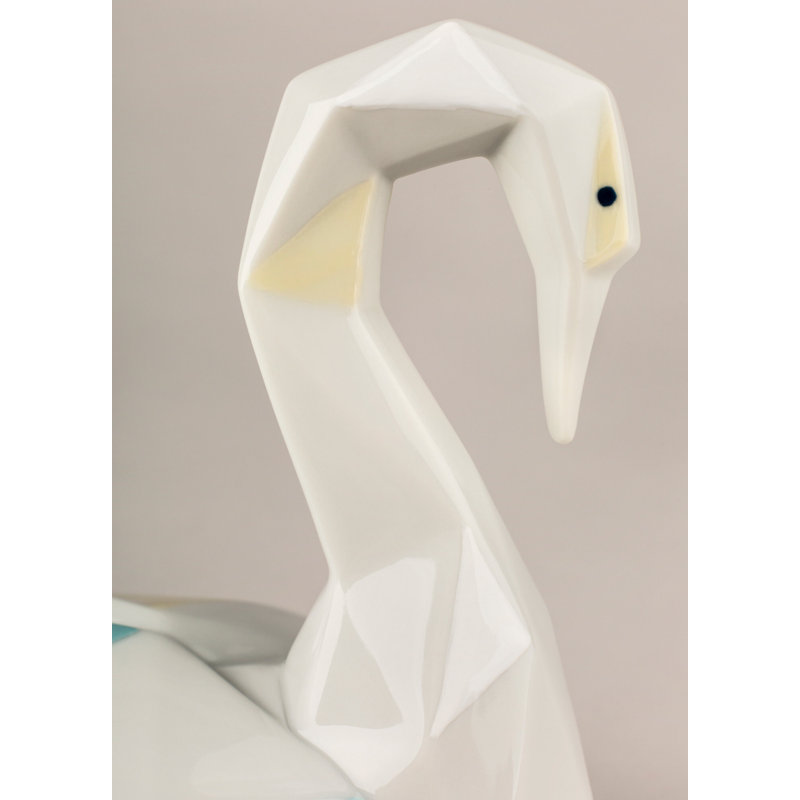 Swan Figurine, White/Green/Yellow