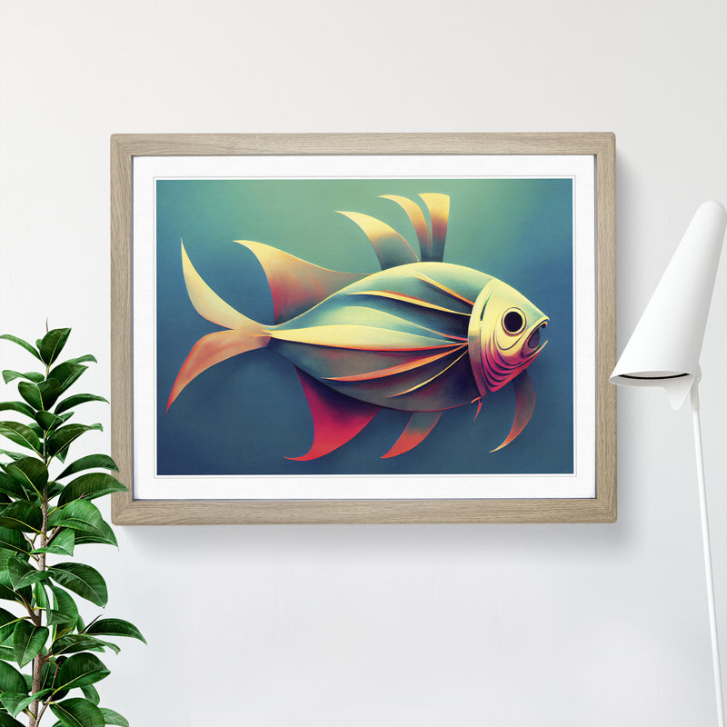 Epic Fish Abstract - Framed Print, 46cm H x 64cm W x 2cm D, Oak