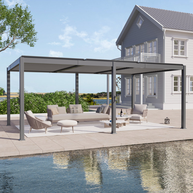 Outdoor Full Aluminum Pergola Modern Style with Adjustable Rainproof Louvers and Concealed Water Drainage System
