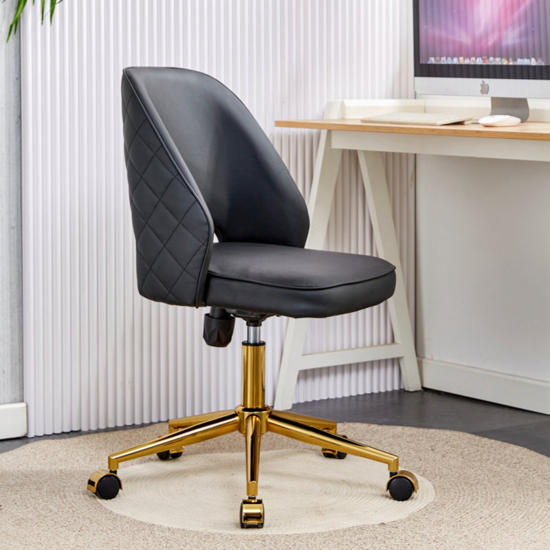 Chaise de bureau en polyuréthane moderne Modern, Noir, Or