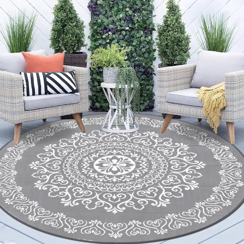 Outdoor Rug, Round 8', Gray