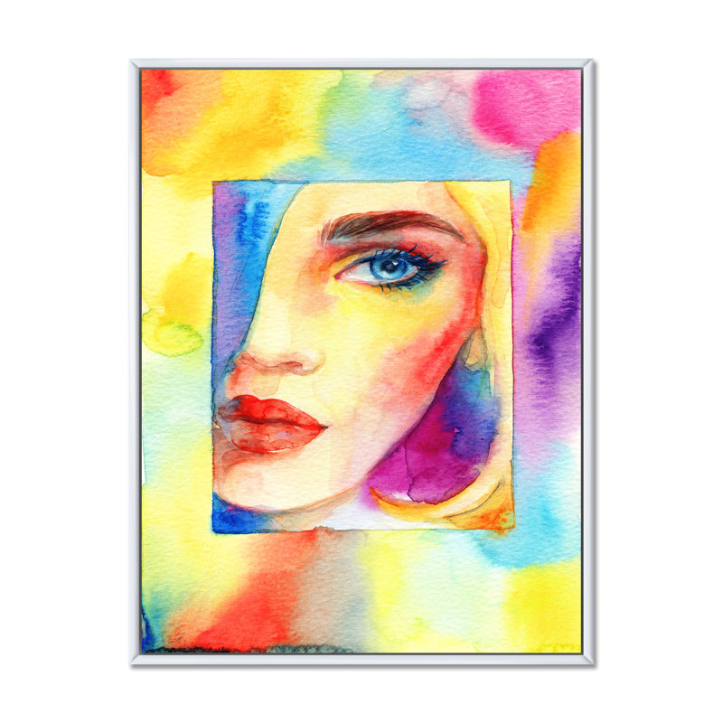 " Fashion Model With Vivid Make Up XI ", 12" H x 8" W x 1" D, White Floater