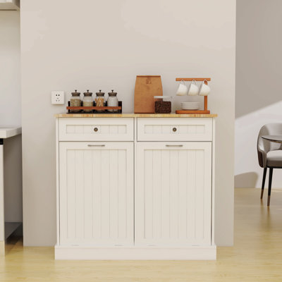 Two Drawers And Two-Compartment Tilt-Out Trash Cabinet Kitchen Trash Cabinet