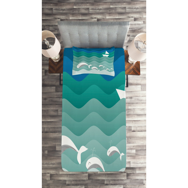 Dolphins Coastal Polyester Coverlet, Twin Bedspread + 1 Sham