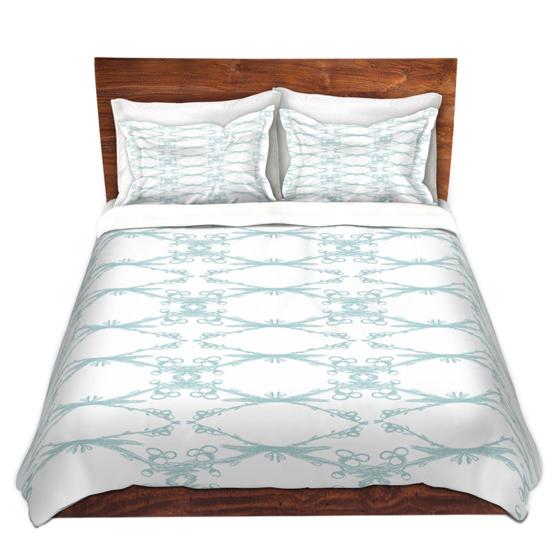 Ensemble de housse de couette brindilles, 1 housse simple + 1 taie standard, Blanc / bleu