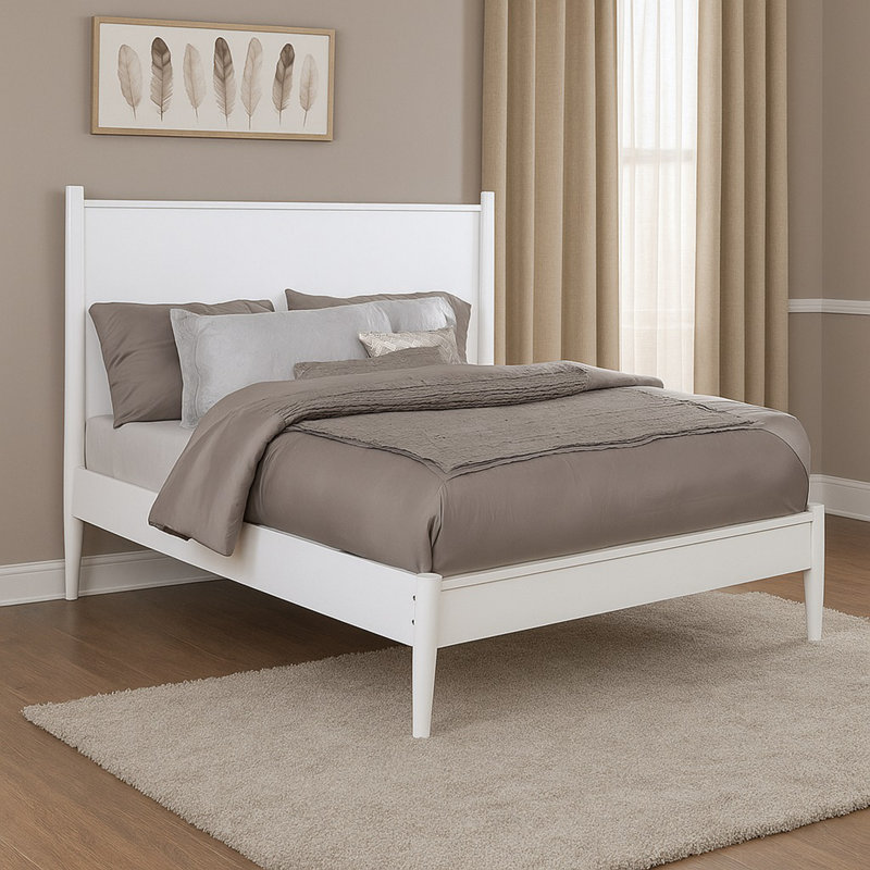 Lit plateforme Mid-Century, Blanc, Grand