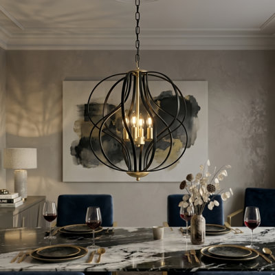 Avers 4 - Light Unique Geometric Chandelier Wrought Iron Accents(17.3")