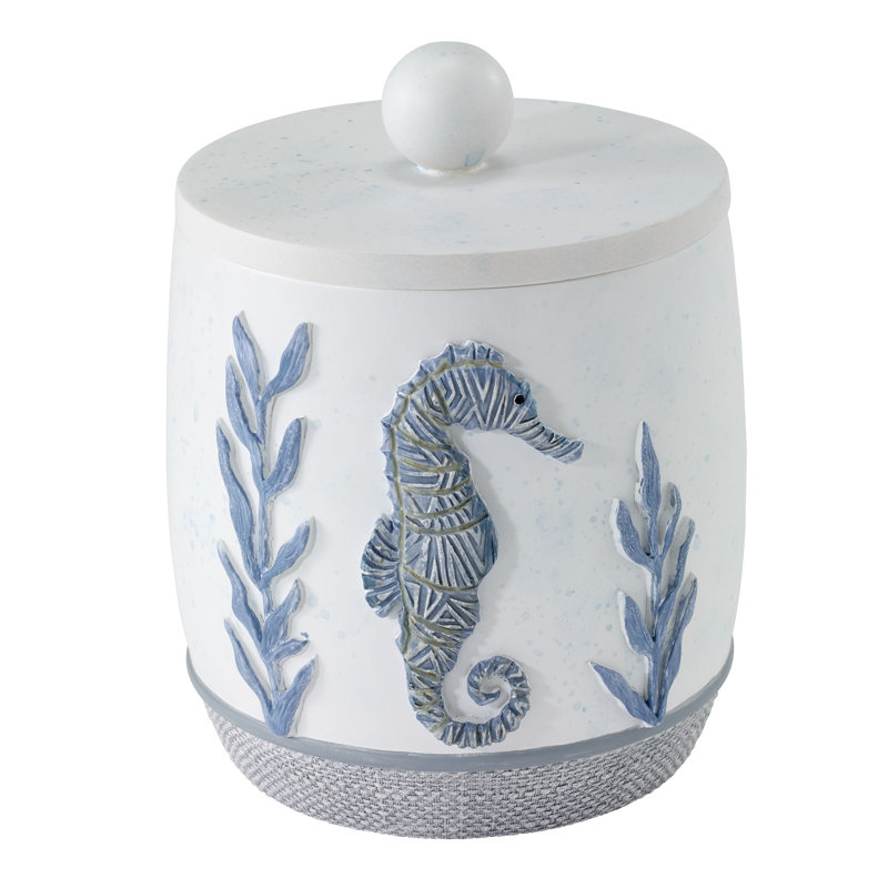 Hand-Painted Blue and White Seahorse Resin Jar