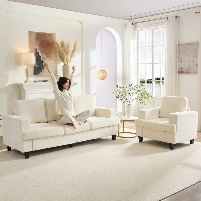  Ensemble de canapé de salon 2 pièces de 82 po de largeur pour petits espaces - Canapé modulaire avec tissu chenille, fauteuil convertible et coussins amovibles