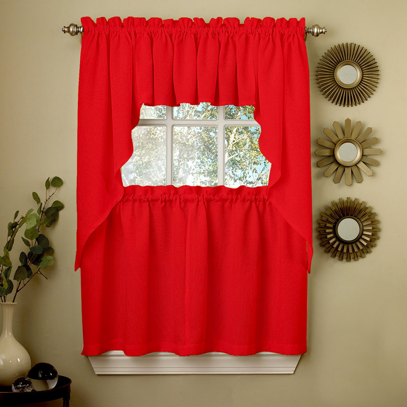 Ennis 5Pc Kitchen Curtain Set, 54" W x 36" L, Red