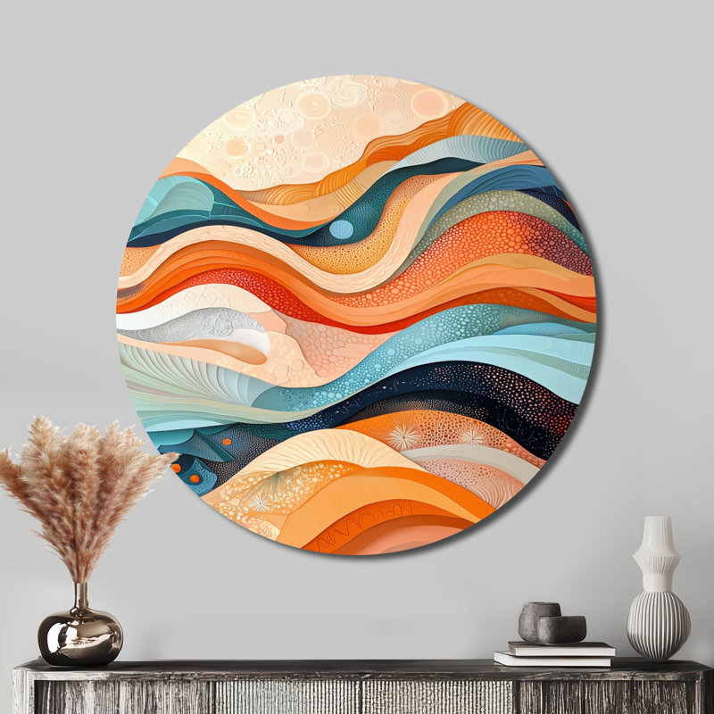 Kirkbride - Modern Waves, art mural rond en métal, H 16 po x l 16 po
