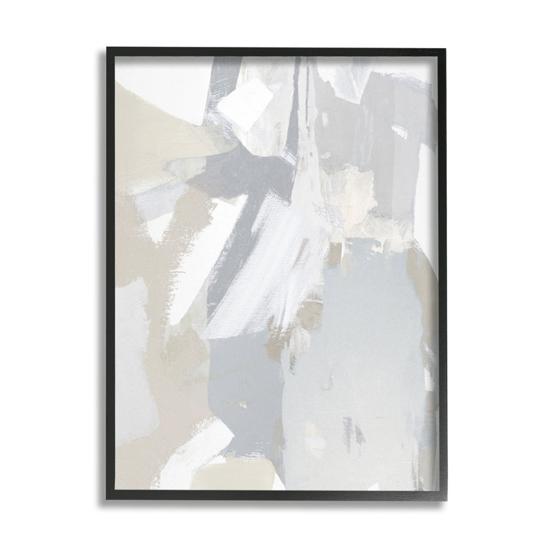 Collage abstrait gris encadré sur bois, Giclée encadrée noir minuit, H 20 po x l 16 po x P 1,5 po