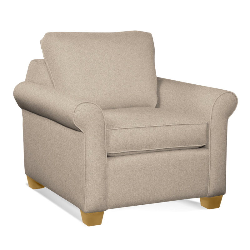 Park Lane Upholstered Armchair, Light Blue Performance Fabric; 0851-55, Honey Finish