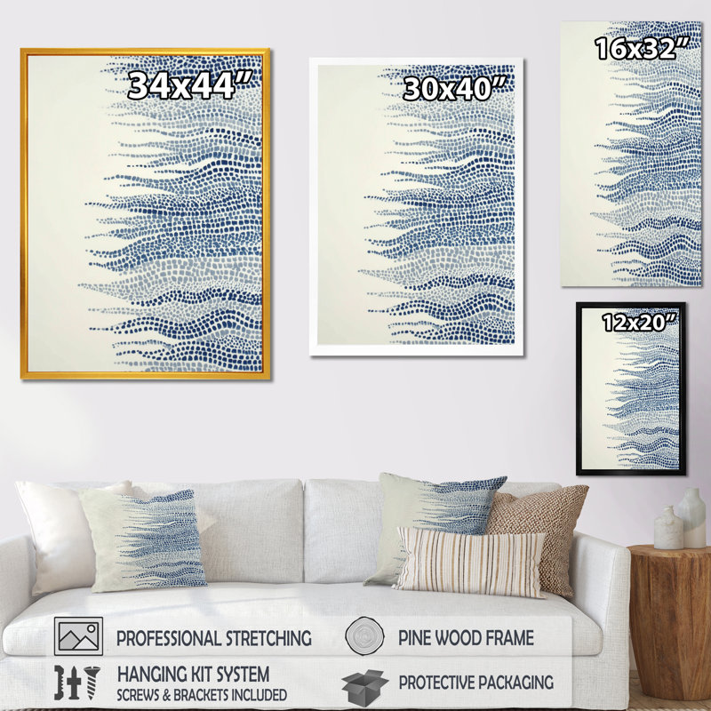 Bleu et beige algue océanique - impressions encadrées côtières, art mural sur toile bleu côtier, H 60 po x l 28 po