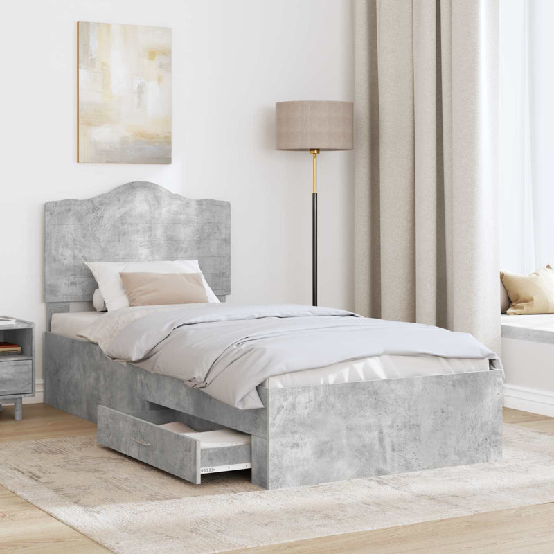 Bed, European Single (90 x 200 cm), Concrete Grey
