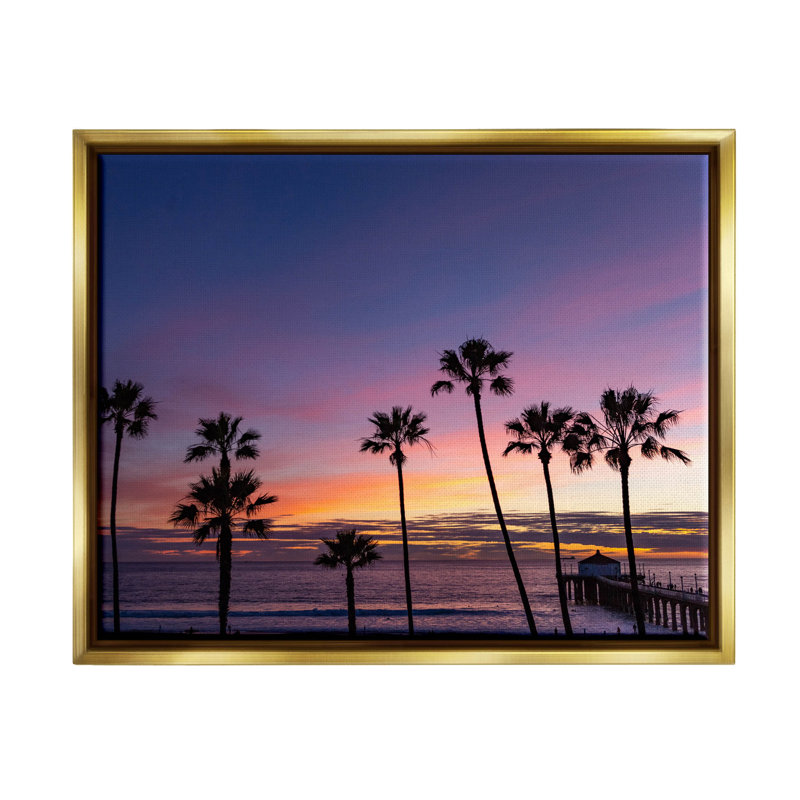 "Vivid Sunset Palm Trees" par Jeff Poe - Photographie de cadre flottant sur toile, H 17 po x l 21 po x P 1,7 po