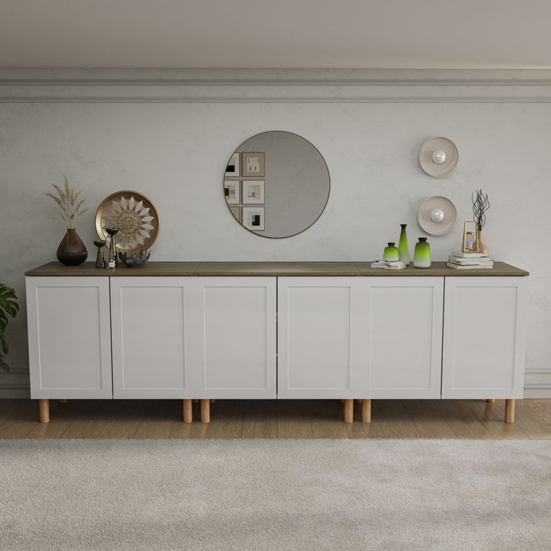 Buffet de 35 po de largeur Boli, Blanc/noyer, 105" Width