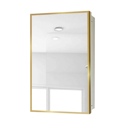 Armoire à pharmacie murale ou miroir encastrée en métal doré 16 x 28 pouces avec miroir