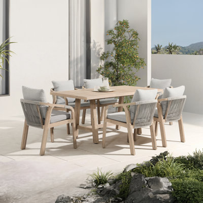 Felsenthal 6-person Rectangular Outdoor Wood Dining Set With Cushions