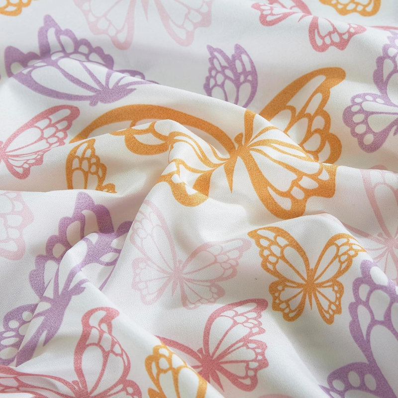 Fun Kids Teens Microfiber Sheet Set, Twin XL Sheet Set with 1 Pillowcase, Multicolor Butterfly