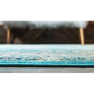 Bungalow Rose Yareli Machine Woven Performance Blue/Green Rug & Reviews ...