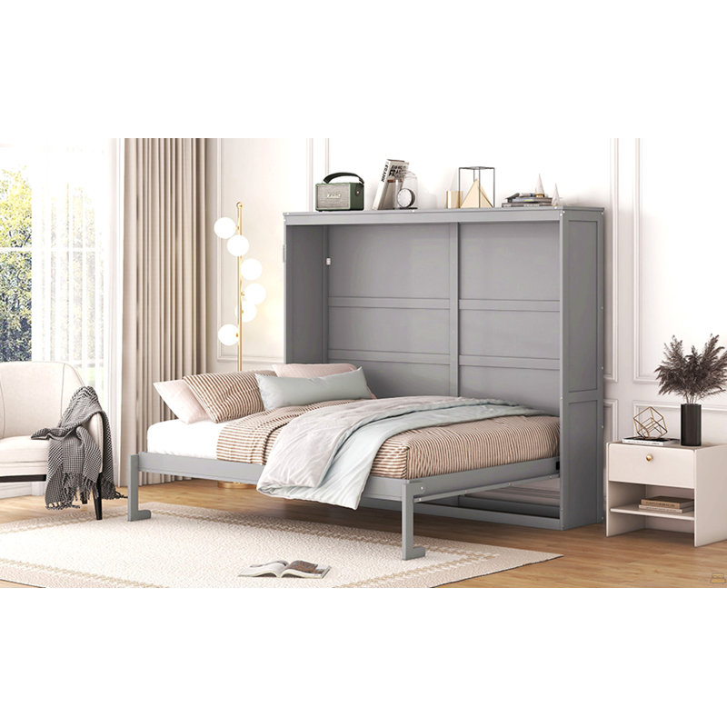 Grand lit escamotable mural, Gris, Grand lit