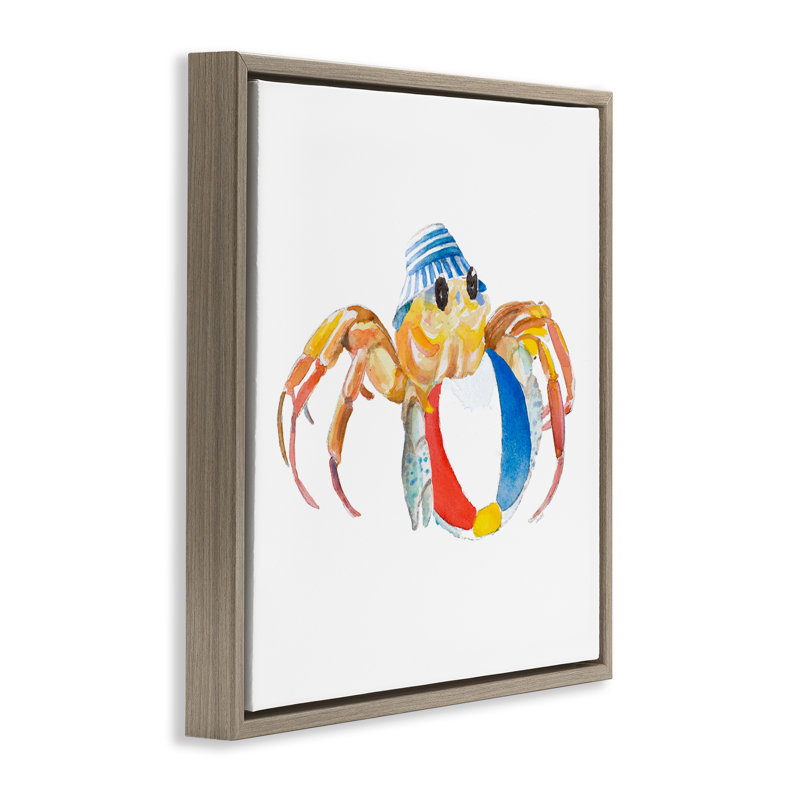 «Beach Ball Crab» par Lanie Loreth, Cadre flottant orme Montalcino, H 18 po x l 18 po