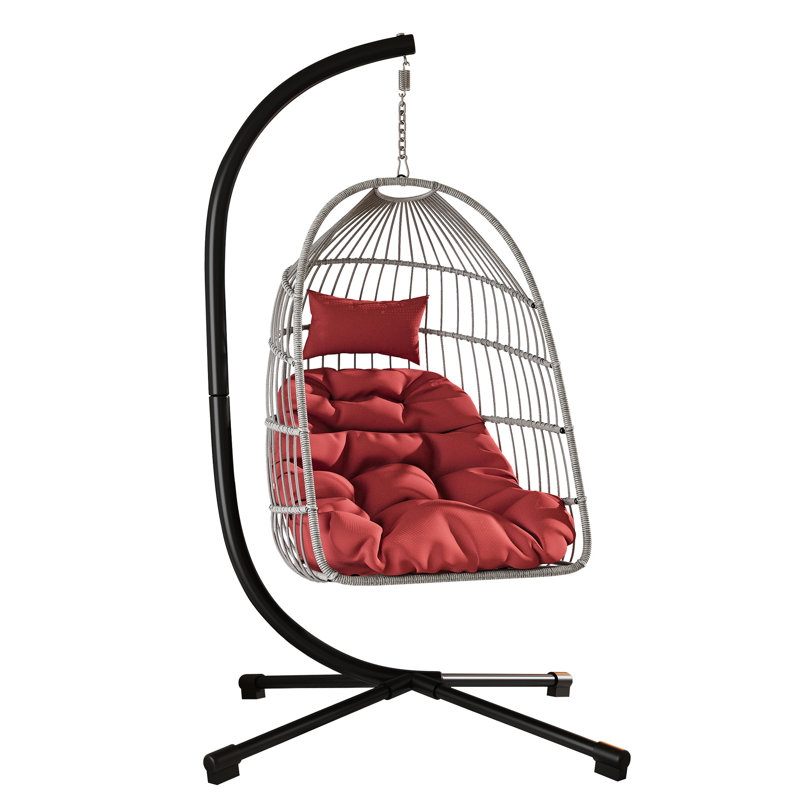 Suspension d'œuf de patio, structure rouille, coussin, conception compacte, siège surdimensionné, convient aux chaises d'extérieur, preuve, ergonomique rouge et gris