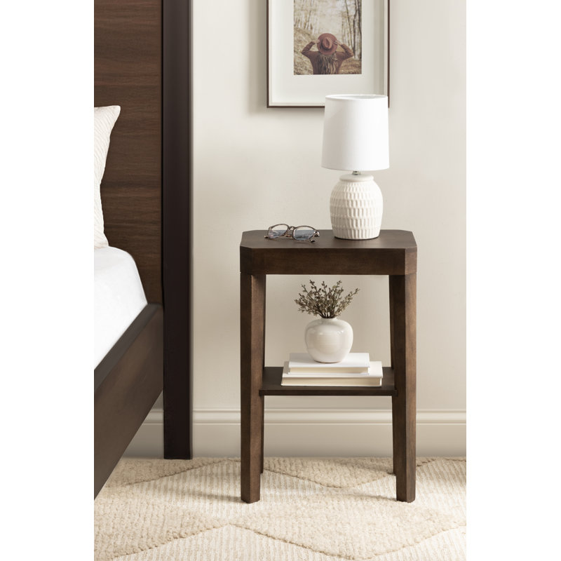 Ardentown Solid Wood Side Table with Storage, Dark Brown