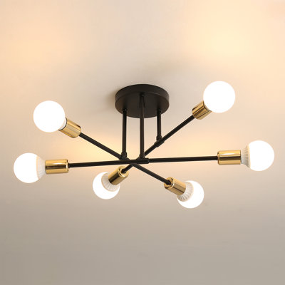 Modern 52cm 6-Light Sputnik Semi Flush Ceiling Light With Bulbs