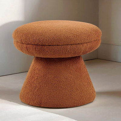 Accent Stool  - Contemporary 1Pc Round Top Accent  Teddy Fabric Upholstered Pedestal Base Mushroom Shape Design Saddle Brown Primary Living Room