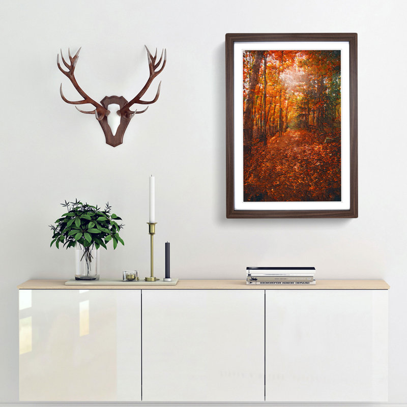 Autumn Forest Pathway in Abstract - Framed Print, 33cm H x 24cm W x 2cm D, Walnut Framed