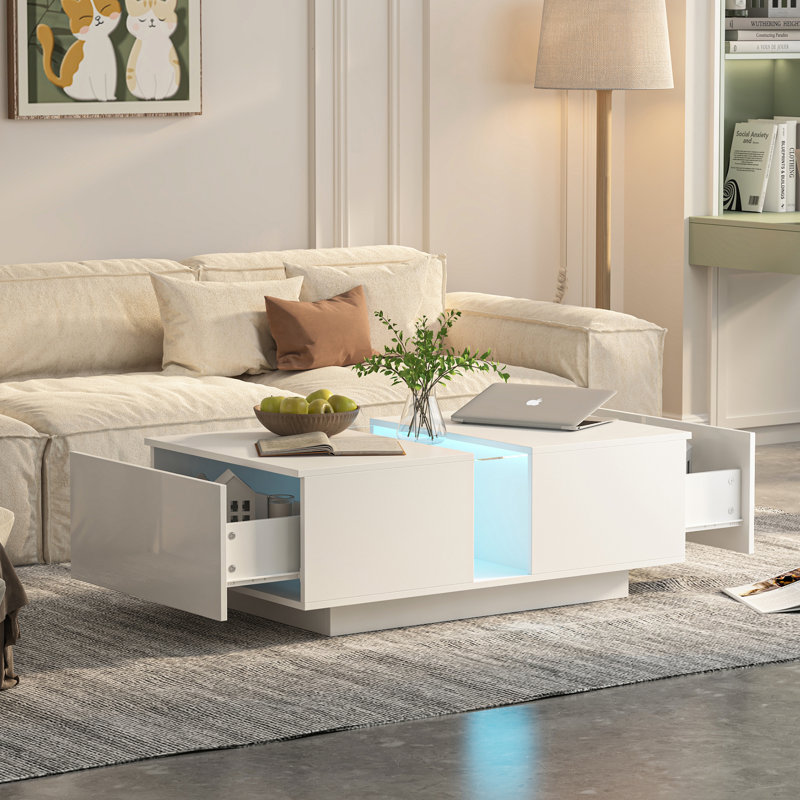 Pedestal Coffee Table with Storage, White