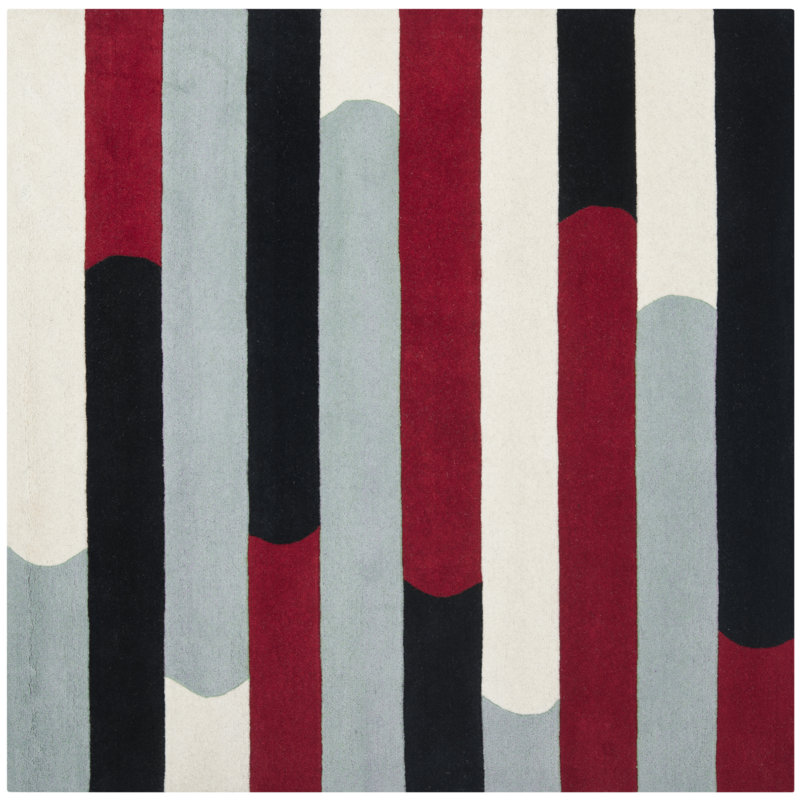 Candelo Hand Tufted Wool And Viscose Striped Rug, Square 6'