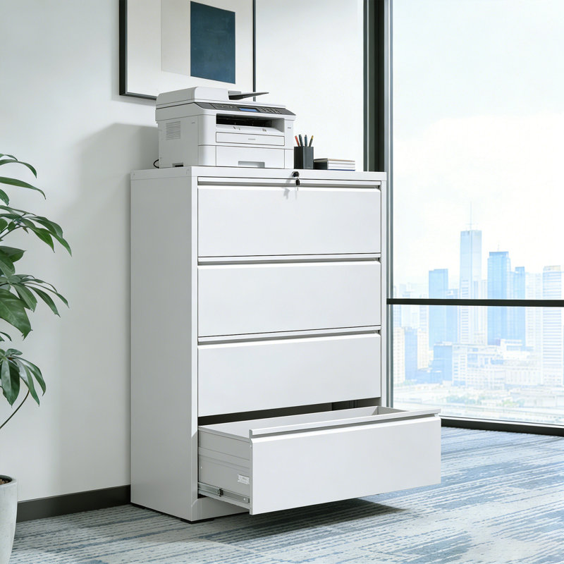 4 Drawer Lateral File Cabinet, Heavy Duty Metal Filing Cabinet, 35.4 Inch Wide Locking File Cabinet For Home Office, Space-Saving Vertical Storage With Anti-Tip Interlock, For Letter/Legal/A4 Files