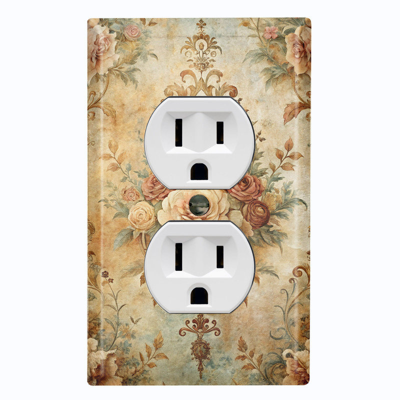 Couvercle de plaque d'interrupteur en métal; Bouquet de fleurs en damas à 1 bande US standard, #8 Single Duplex Outlet