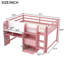 Lit mezzanine double pleine grandeur, rose, avec bureau intégré, armoires de rangement, bibliothèque, tableau blanc pour griffonner, assemblage facile et lit rose spacieux à trois compartiments, tablettes ouvertes, espace disponible-130522900