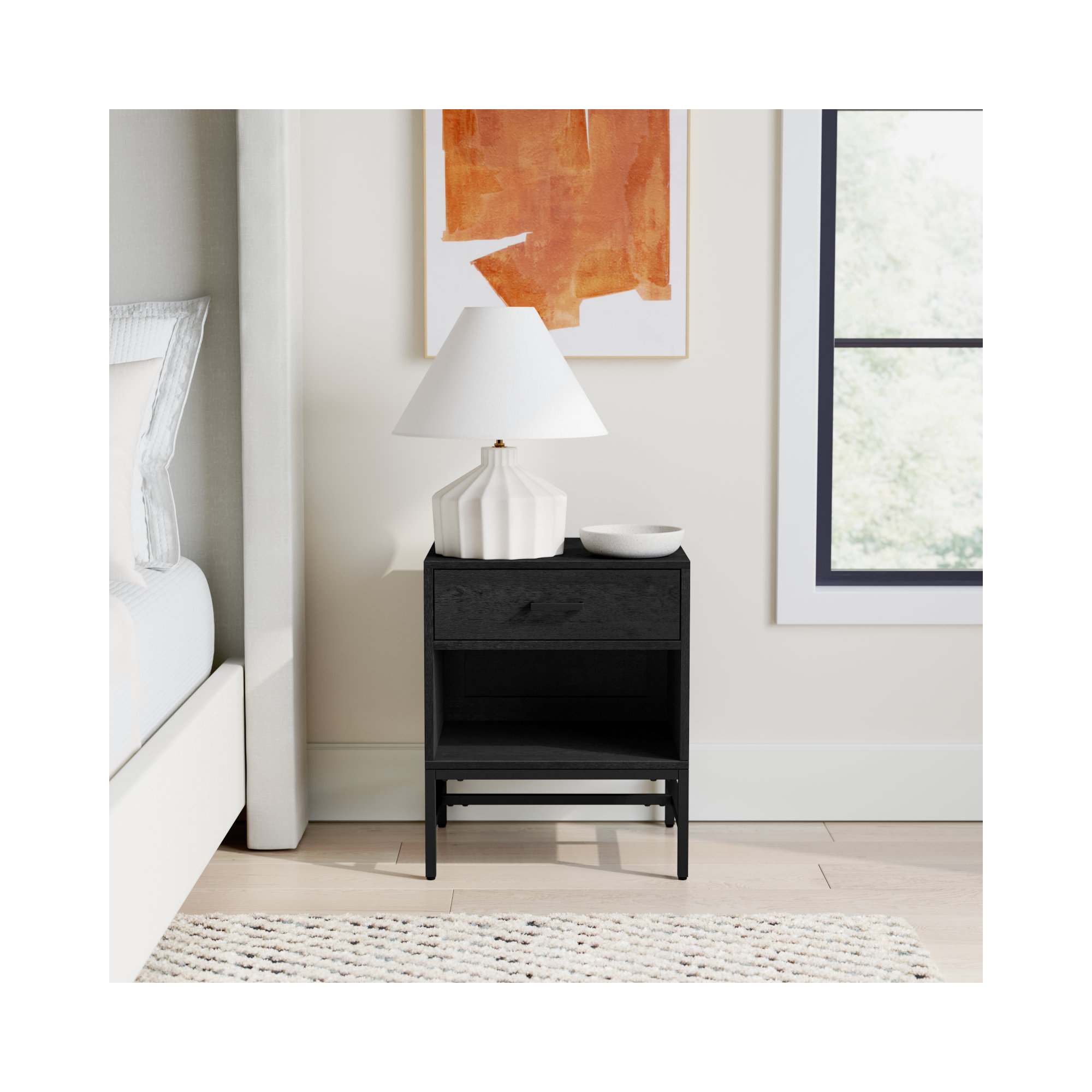 Ivywood 22" Tall 1 - Drawer Nightstand, Black