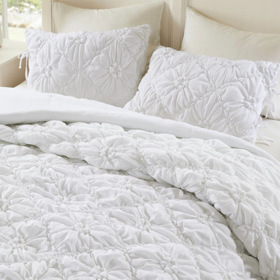 Édredon double / grand de 3 pièces, motif texturé floral et douillet, microfibre brossée douce, utilisation toutes saisons, lavable à la machine, idéal pour un sommeil réparateur. 3 pièces avec étreinte, style, rembourrage léger,