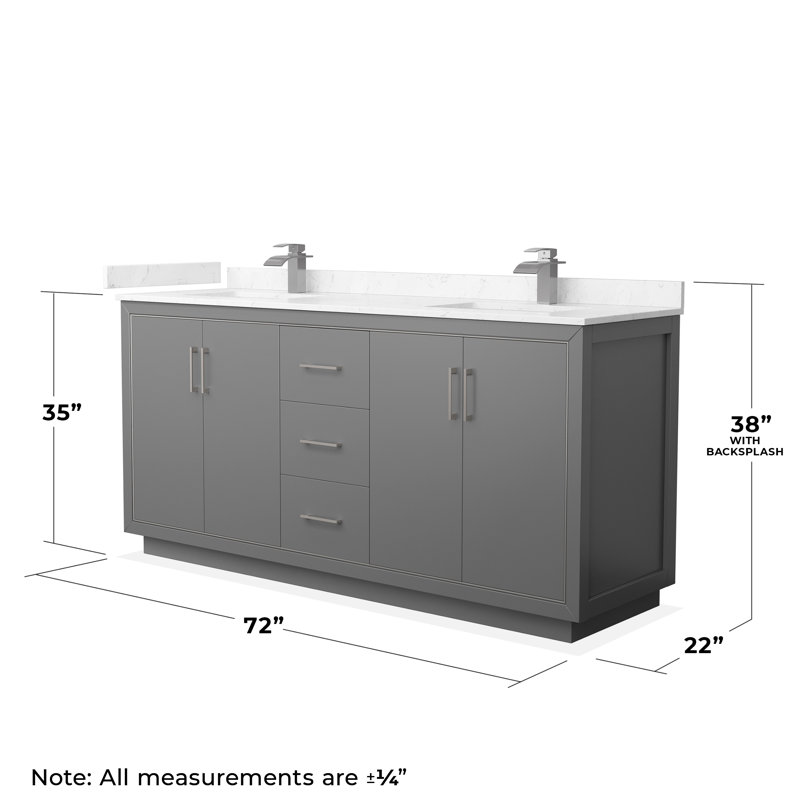 Icon 72" Double Bathroom Vanity Set, Carrara, Brushed Nickel, Dark Gray