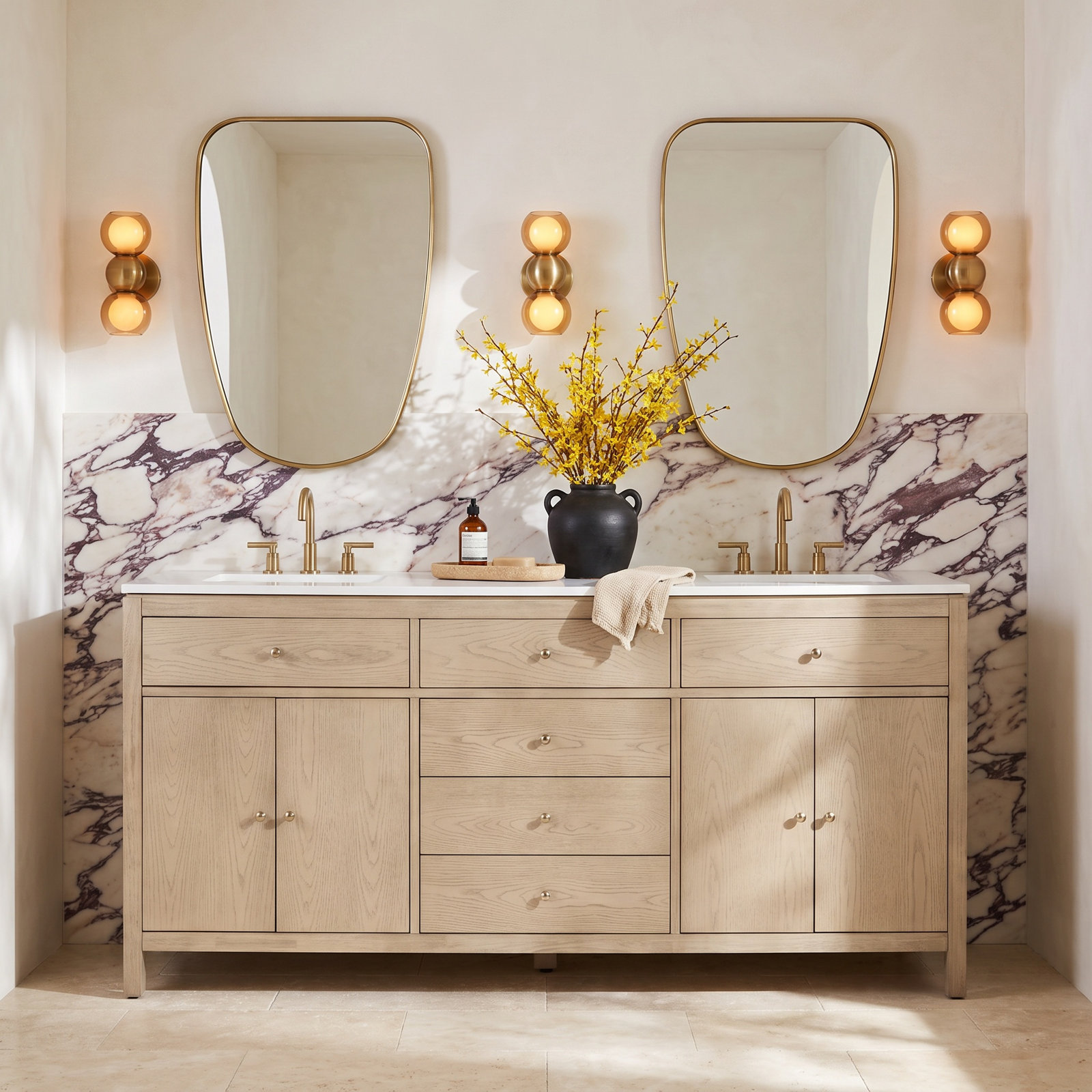 Celine 72" Acacia Double Bathroom Vanity, Light Oak