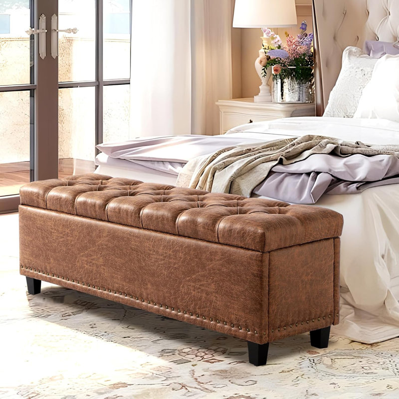 Favien Linen Upholstered Storage Bench, Brown