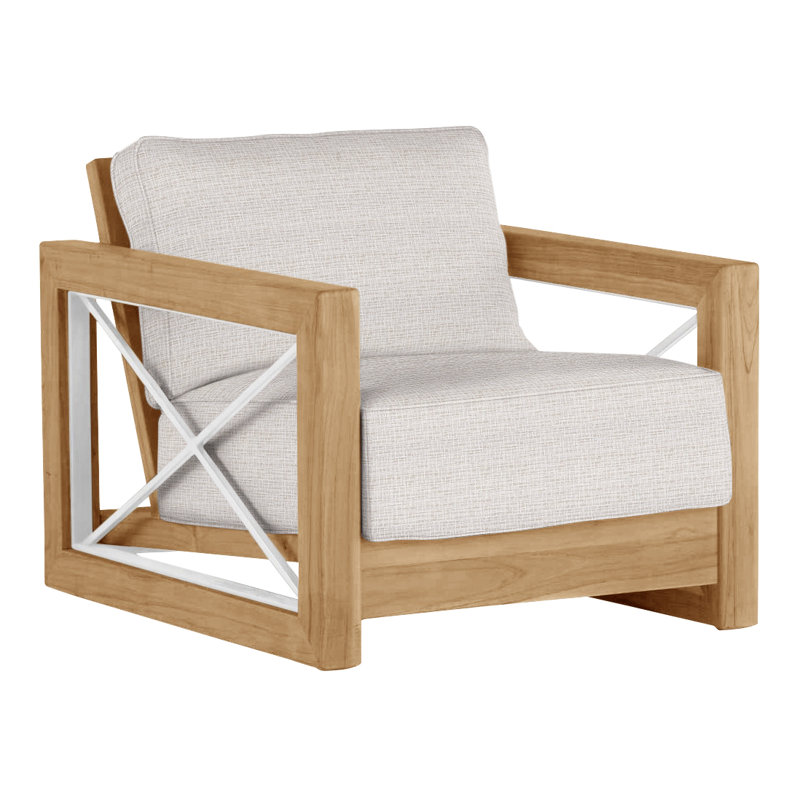 Malta Teak Outdoor Lounge Chair, Welt + Standard fill, Natural Teak, Perigold IceBreaker White Sands