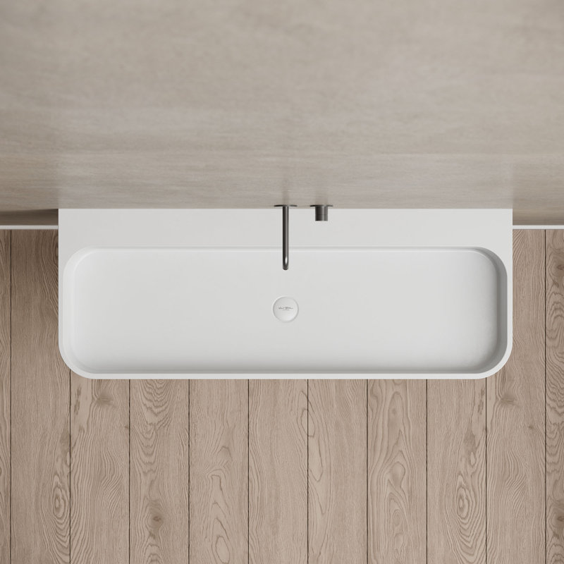 Lavabo de salle de bain mural cannelé à surface solide rectangulaire matte 31,5 "X 18" Monblari, Blanc mat
