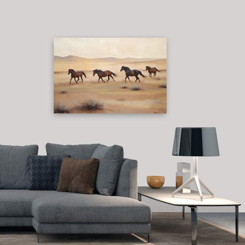 Chevaux sauvages, art abstrait cheval moderne, 32" H x 48" W